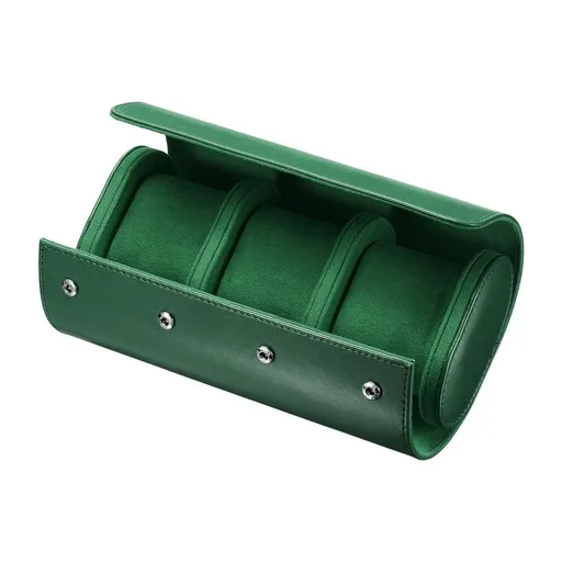 Watch Roll Travel Case 3 slot, PU Leather Watch Rolls Box For Men, Watch Organizer Case with Removable Pillows for Storage/Travel-Green
