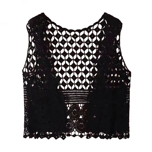 Women Vest Women's Sleeveless Knitted Hollow Vest Retro Crochet Cardigan for Summer Spring Autumn Sleeveless Cardigan One Size Black