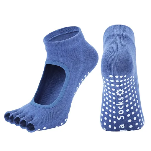 Women's Non Slip Yoga Socks Open Toe Five Finger Grip Socks Combed Cotton Pilates Dance Fitness Socks - Gray