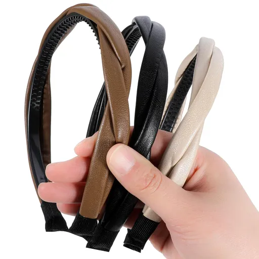 3 PCS Non-slip Leather Headbands for Women, Twisted Headband for Women, Boho Braided Headband, Hair Accessories for Woman Girls