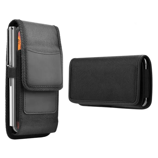 2-Pack Black Universal Heavy-Duty Nylon Belt Holster Pouch with Card Slot – Durable Oxford Cloth Waist Pack for iPhone 16 Pro Max & Android Phones – Vertical & Horizontal Carry Options (L)