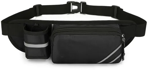 Sports Waist Bag for Men and Women, Running Belt with Bottle Holder, Large Capacity Travel Fanny Pack, Black