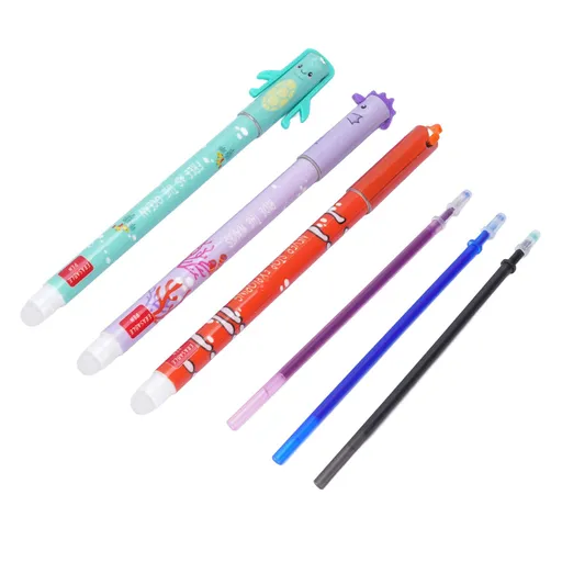 3Pcs Erasable Pen Smoother Writing Premium Ink Fine Point Pen with 3 Color Pen Refill for Drawing Planner School