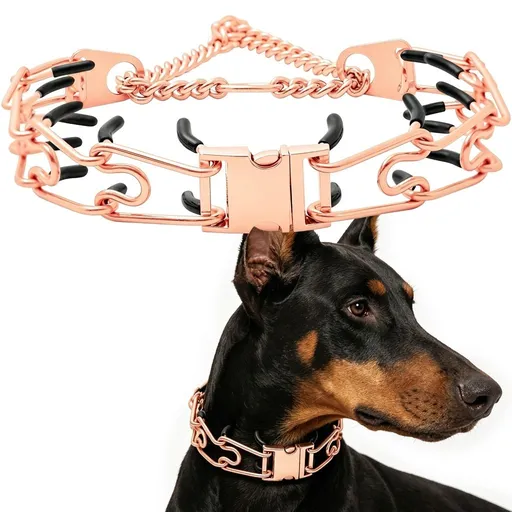 Premium Quick-Release Dog Training Chain Collar with Stimulation Nodes – Durable Stainless Steel Slip Collar for Large & Medium Breeds, Correct Pulling and Jumping Behaviors with Comfortable Rubber-Tipped Prongs. (M, RoseGold)