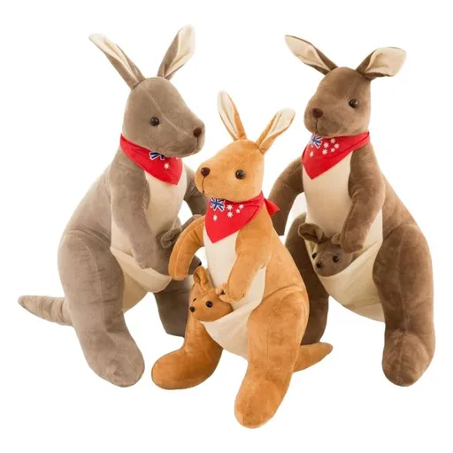Jue Bei Kangaroo Plush Toy 35cm Gray red scarf 65cm