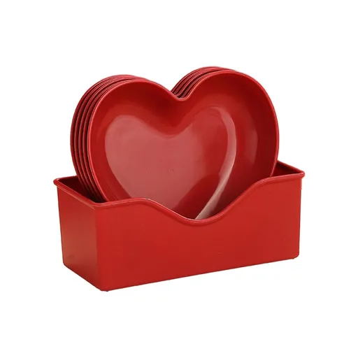 Heart Shaped Plates, 5-Pack Red Heart Shaped Dinner Plates Dinnerware Dishes for Valentine's, Birthdays, Bridal Showers, Baby Showers