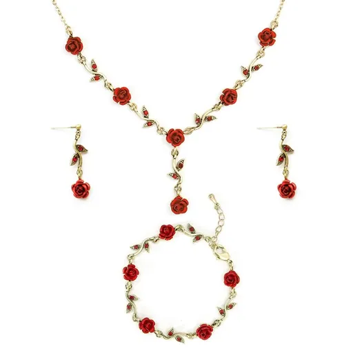 3 PCS Gold Necklace Long Necklace For Women Girls Gold Rose Pendent Bracelet Flower Jewelry Dangle Earrings Set