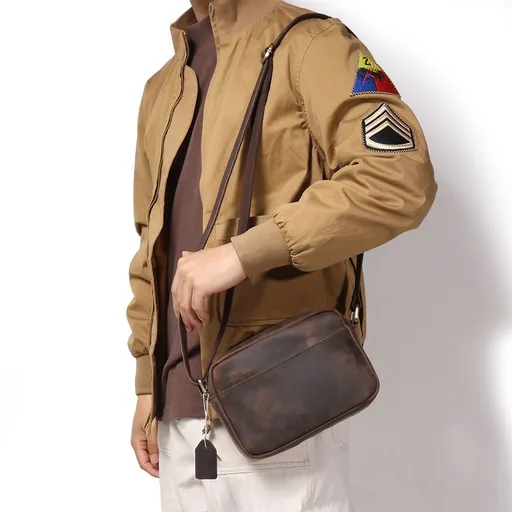 Premium Full Grain Leather Messenger Bag for Men Retro Casual Commuter Shoulder Bag Multi-Purpose Leather Clutch Dark Brown Great Christmas Present