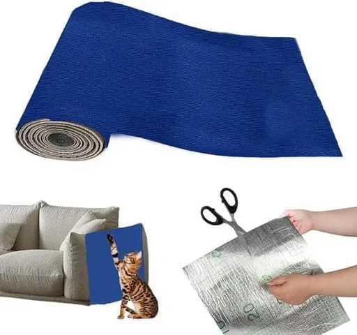 40cm x 200cm Self-Adhesive Cat Scratching Board Wall Protector for Sofa and Corners, Dark Blue DIY Cat Scratching Mat