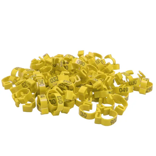 100PCS Chicken Leg Bands 20mm 001 to 100 Numbered Poultry Identification Leg Tags for Chicks Ducks Pigeons Goose Quail Yellow