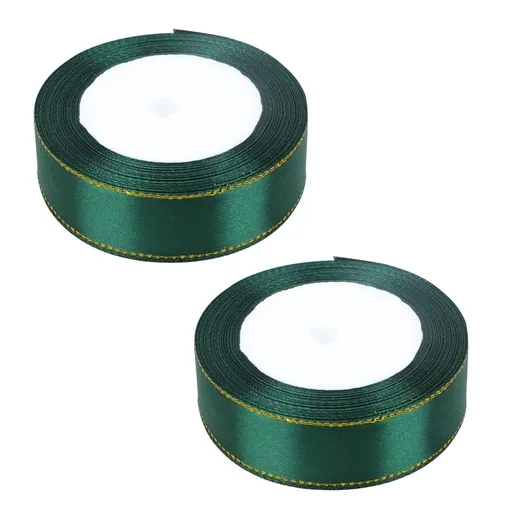 2-Pack Dark Green Polyester Ribbon Rolls for Wrapping, Holiday Decorations, Festival Crafts and Packaging Supplies