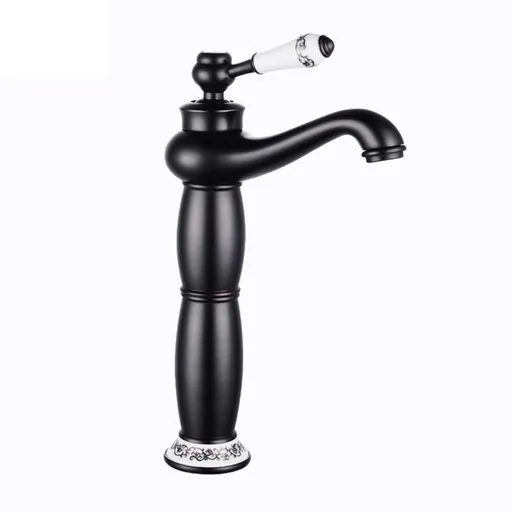 Copper Faucet for Bathroom Sink – Hot & Cold Water Mixer, Vintage Retro Style, Deck-Mounted Basin Tap for Home Washbasin - Black - Size 305mm