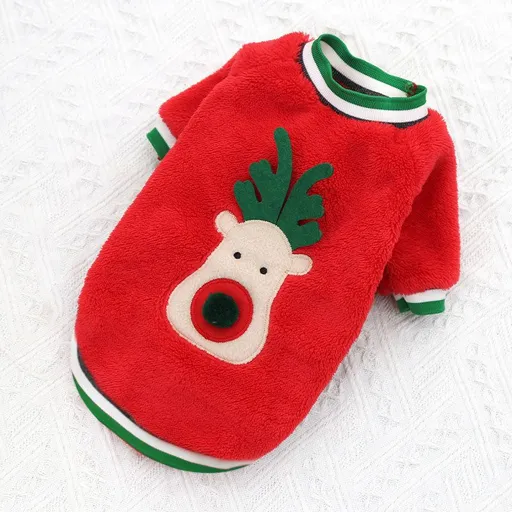 Dog Christmas Clothes Pet Wear Fleece Deer 249 Two-legged Red Plush Deer Face XS (Chest 30, Back Length 20 cm)