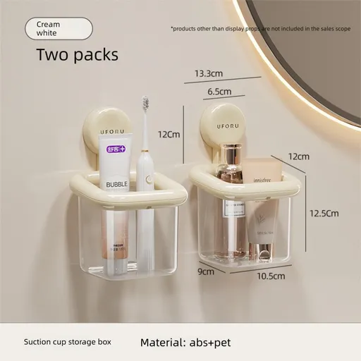 2 PCS Suction Cup Bathroom Organizer Wall Mounted Toothbrush Holder No Drill Storage Caddy with Drainage for Electric Toothbrush Razor Toothpaste Cream White
