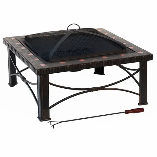 30" Square Slate Tile Fire Pit Outdoor Patio Heater Fireplace