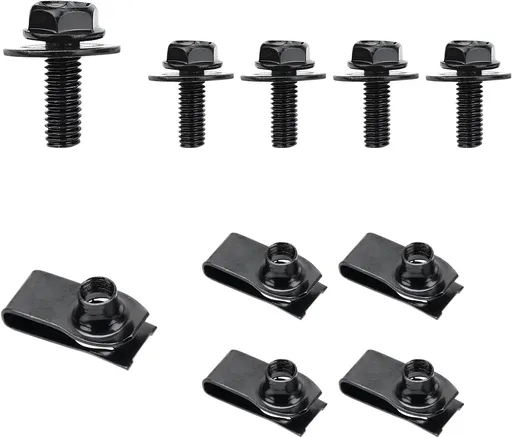 10 PCS Car Body Bolt & U-Nut Kit, Hex Screw U Nut Clip for Fender Bumper Hood Shield Panel Radiator, Universal Automotive Push Pull Metal Fastener Retainer, Car Accessories (10 PCS)