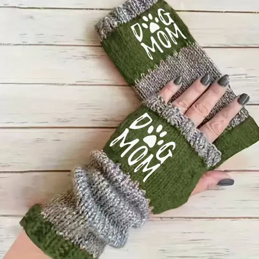 Fashion Spliced Knit Half Finger Gloves Cozy Hand Protection Work Mittens 2 Pcs Letter Green Pattern Great Christmas Present