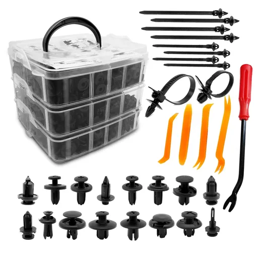 635PCS Auto Fasteners Car Push Retainer Clips Nylon Bumper Fender Rivets, 16 Most Popular Sizes with 10 Cable Ties Fasteners