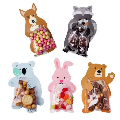 20pcs Kawaii Candy Bag Cute Animal Rabbit Fox Lions Birthday Party Sweets Gift Bags Party Mini decorative bag