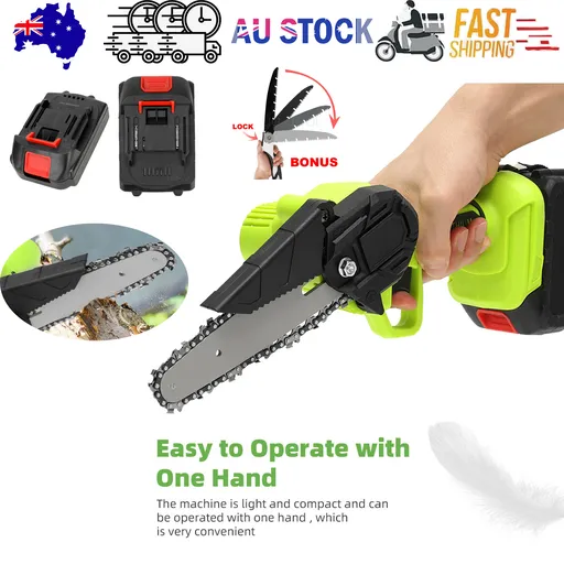 6" Mini Cordless Electric Chainsaw 2X Battery Powered Wood Cutter Rechargeable