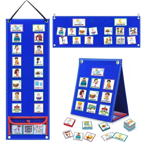 for Kids with Autism Toddler Schedule Planning Board Calendar Chart for Home & School Chore Pocket Chart(Blue)
