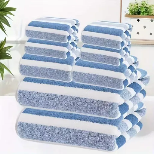 8-Piece Blue Luxury Coral Fleece Towel & Bath Sheet Set - Ultra-Soft High-Density Absorbent Towels Complete Bundle