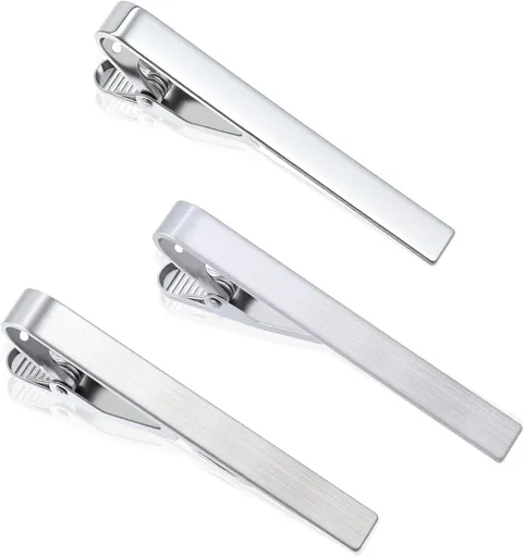 3 Pack Silver Tie Clips for Men, Classic Tie Clips for Men Silver with Adjustable Clasp Ideal for Professional Office Wear and Formal Events