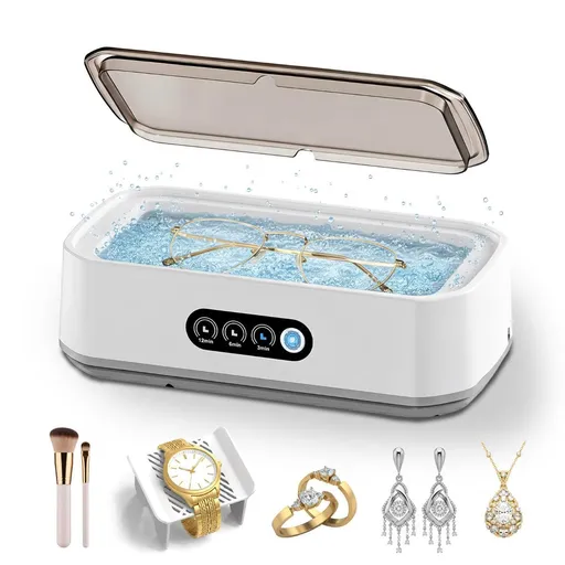 Ultrasonic Jewelry Cleaner 49kHz 650ML Stainless Steel Tank 3 Cleaning Modes White