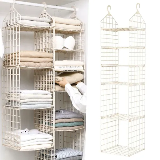 5 Tier Closet Hanging Organizer, Metal Closet Organizers, Wire Storage Shelf for Clothes Sweaters Pants