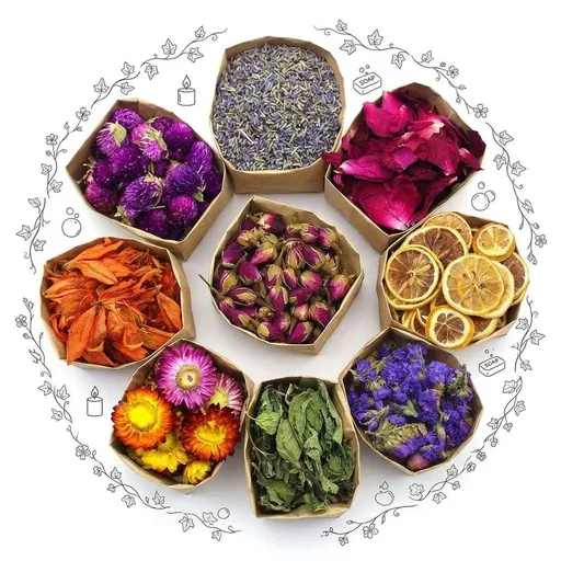 Dried Flowers Kit Candle Making Soap Making DIY Candel Natural Flowers-Lemon, Lily ,Don't Forget Me, Lavender, Mint Leaf, Rose Petal, Red Rose, Globe Amaranth, Chrysanthemum