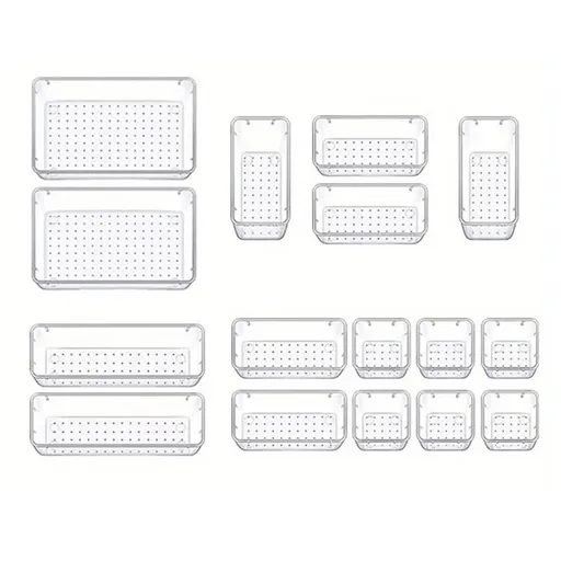 16PCS Transparent Stackable Organizer Set - 4-Size Versatile Desktop & Drawer Divider