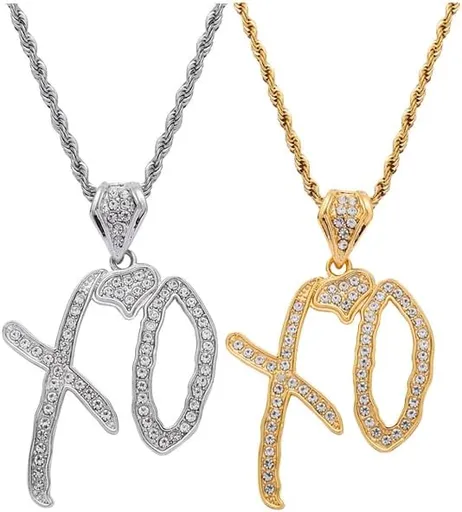 Unise High Hip Hop XO Letter Pendant Necklace for Women Men, Fashion Creative Cubic Zirconia Exaggerated Hip Hop Rock Gift Jewelry