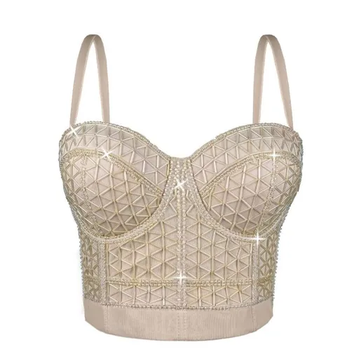 House Of Dasein Short Design Multi Color Pressed Stripe Outerwear Shaping Boned Bra With Padded Strappy Camisole - Apricot - 40C/90