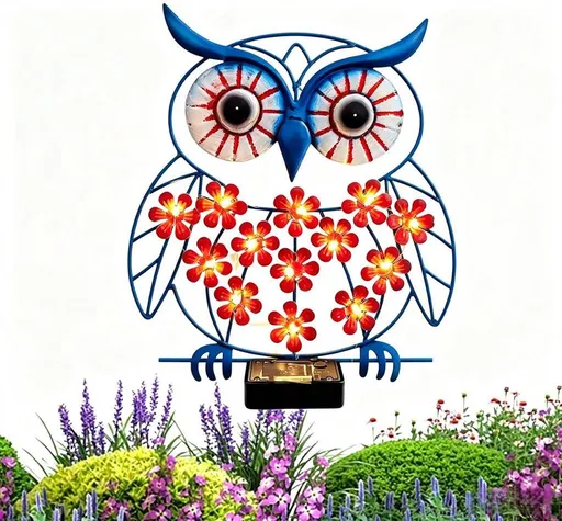 Outdoor Decorative Light Solar Owl Wall Lamp Metal Waterproof Garden Ornament Blue