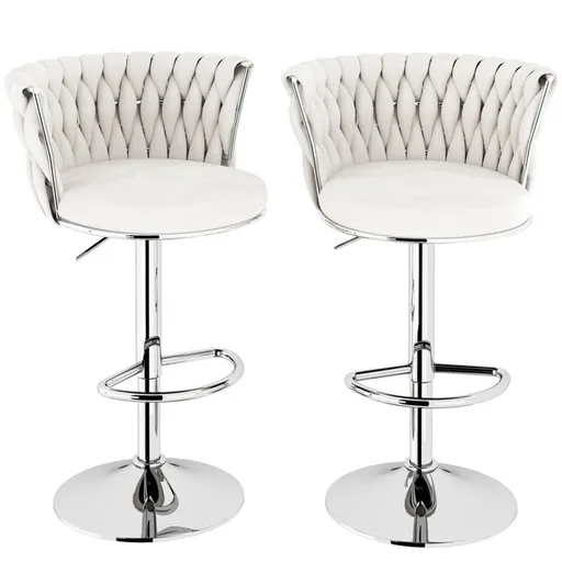 SERENITà Modern Silver Swivel Upholstered Velvet Adjustable Height Counter Stool with Metal Frame White (Set of 2)