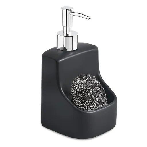 Soap Dispenser with Sponge Holder for Kitchen Sink, Hand Soap Pump Bottle and Storage 2-in-1 for Bathroom Countertop (Black)