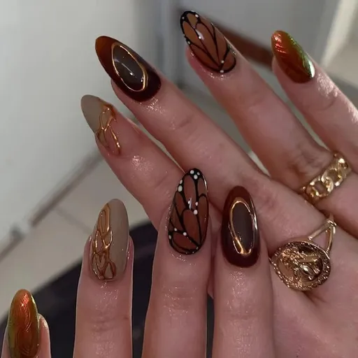 24pcsReusable Press-On Nails for Daily Wear, Parties, and Special Occasions (Brown)