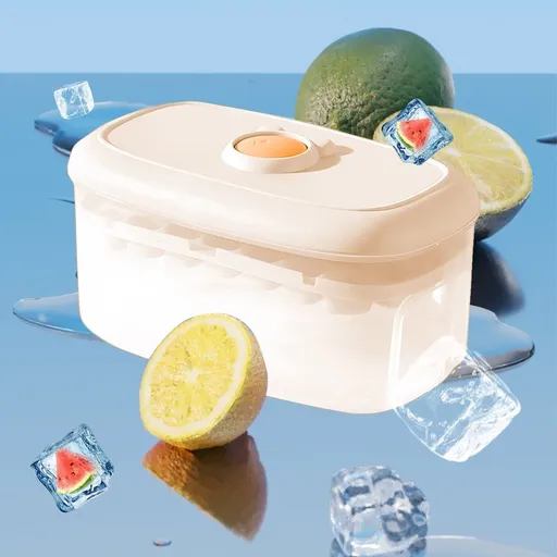 Ice Cube Trays with Lid and Bin, Easy Release Ice Trays for Freezer, Ice Cube Molds, 28 Pcs Ice Cube Tray, Large Capacity Ice Tray Holder, Includes Ice Spoon, for Whiskey, Cocktail (Yellow)
