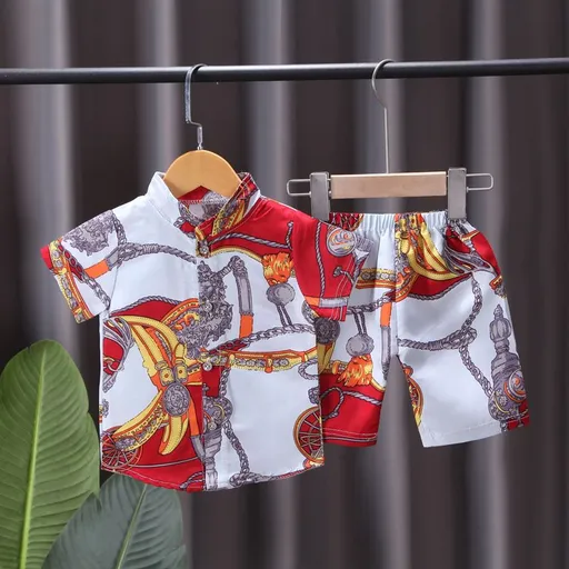 Bug Yipai Boys Summer Cotton 2 Piece Set Short Sleeve Red 90cm