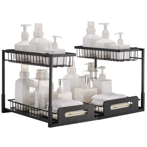 2-Tier Wire Pull Out Cabinet Under Sink Basket Organizer 10.7"x14.2" 2PCS