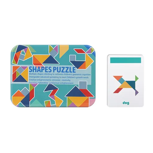Wooden Tangram Puzzle Set small bird Brand Iron Box Heart-shaped nine-piece puzzle with 50 cards