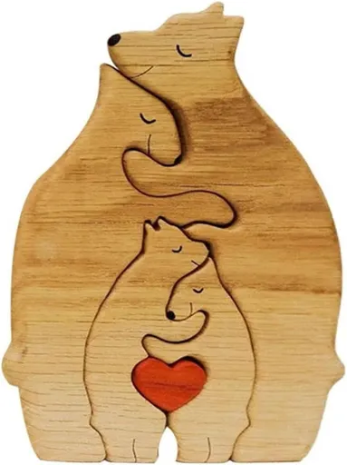 Personalised Wooden Figurines Animal Family Puzzle，Creative Wooden Bear Love Sculptures Ornament for Home Desk Decoration (Beige (4PCS))