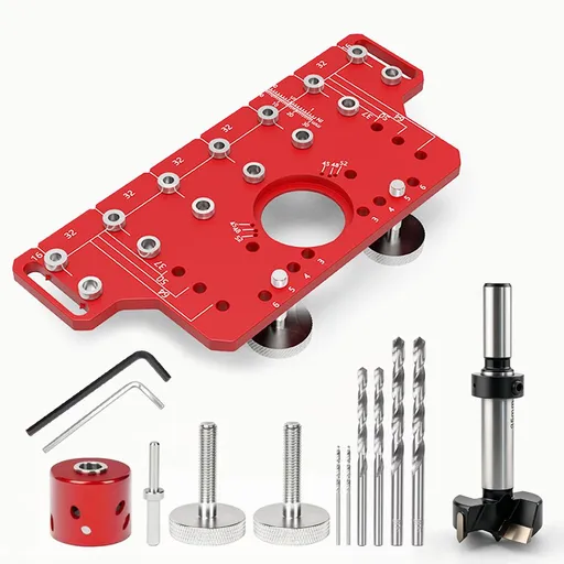 2-in-1 Cabinet Door Drilling Locator Template for Hinge and Handle Installation, Alloy Woodworking Punch Positioner with Scale Marks for Drawer Wardrobe File Cabinet Hardware Mounting (2-in-1 Drilling Jig with Row Hole Guide & Drill Bits Set)