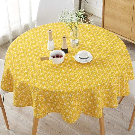 Table Cloth, Round Stripe Table Cover Nordic Twill Floral Tablecloth Washable Dining Decorative for Holiday Home Christmas(Yellow)