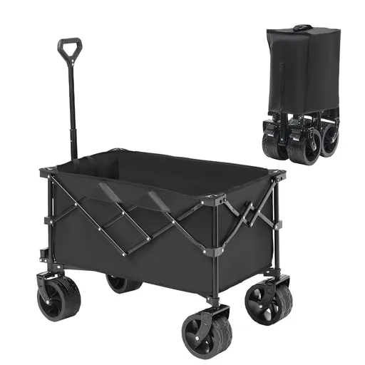 Collapsible Folding Wagon, 220 L Beach Wagon Cart with All-Terrain Wheels, Heavy Duty Folding Wagon Cart Max 330 lbs with Drink Holders, Sports Wagon for Camping, Shopping, Garden