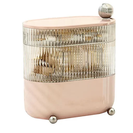 Desktop Storage Box 3 Tier Rotating Divided Organizer for Jewelry Data Cable Cosmetic Cream Pink