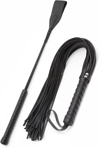 Horse Whip 27" Crop 18" Faux Leather Set Black Riding Whip Horse and Crops Equestrian Horse Whip Set