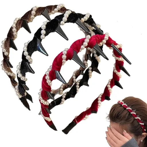 3 Pack High Cranium Pearl Headbands Elegant Artificial Pearl Hairbands One Size Black Burgundy Brown