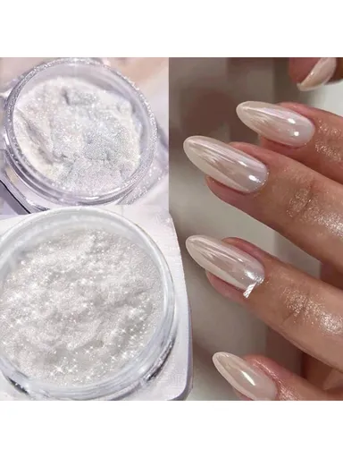Pearl White Nails Glitter Dust Chrome Y2 1Box Moonlight White Chrome Powder For Glazed Donut Nail Art Mirror Effect Glitter Eyeshadow Sticks DIY Charms