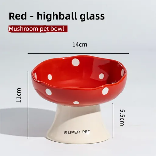 Red Elevated 15° Tilted Ceramic Cat Bowl - Anti-Chin Acne Glaze Finish, Non-Slip Weighted Base & Neck Protection Pet Feeder